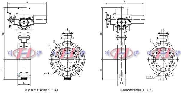 電動硬密封蝶閥外形尺寸